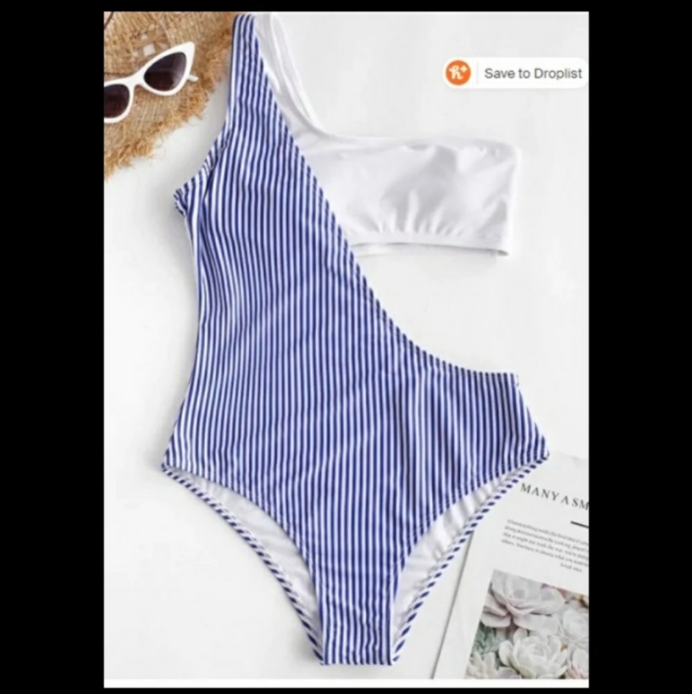 NWT Zaful Blue & White cut out one-piece swimsuit